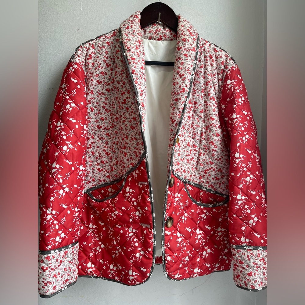 Floral Print Patchwork Long Sleeve Jacket – 100% … - image 2